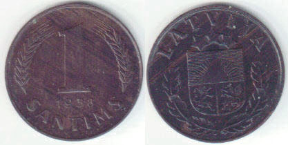 1938 Latvia 1 Santims (EF) A001844